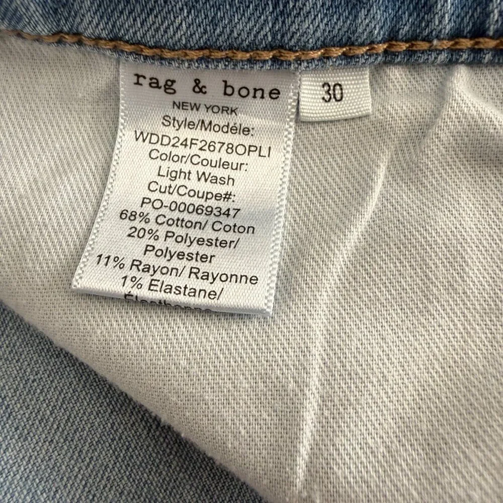 Rag & Bone Dylan Low Rise Slim Boyfriend Jeans Denim Size 30 Light Wash - Picture 9 of 10